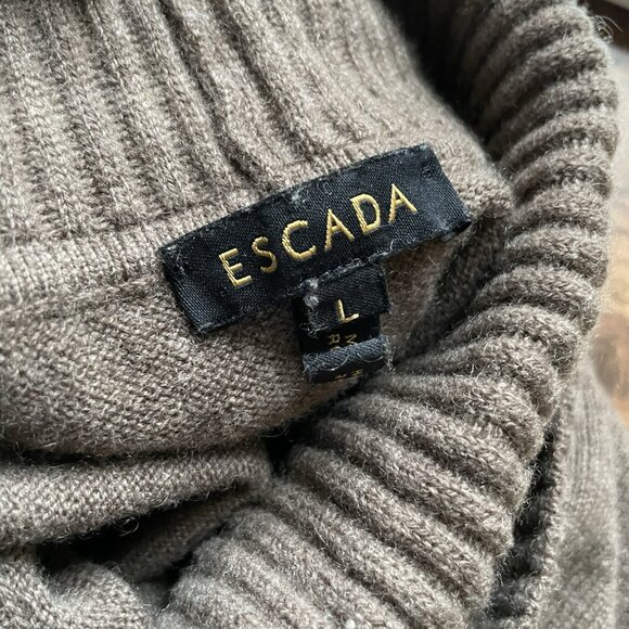 Escada Womens Sweater Sz Large Brown Wool Cashmere Blend Turtleneck Luxury Knit - Picture 7 of 8